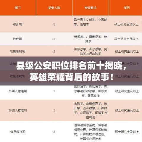 縣級公安職位排名前十揭曉，英雄榮耀背后的故事！
